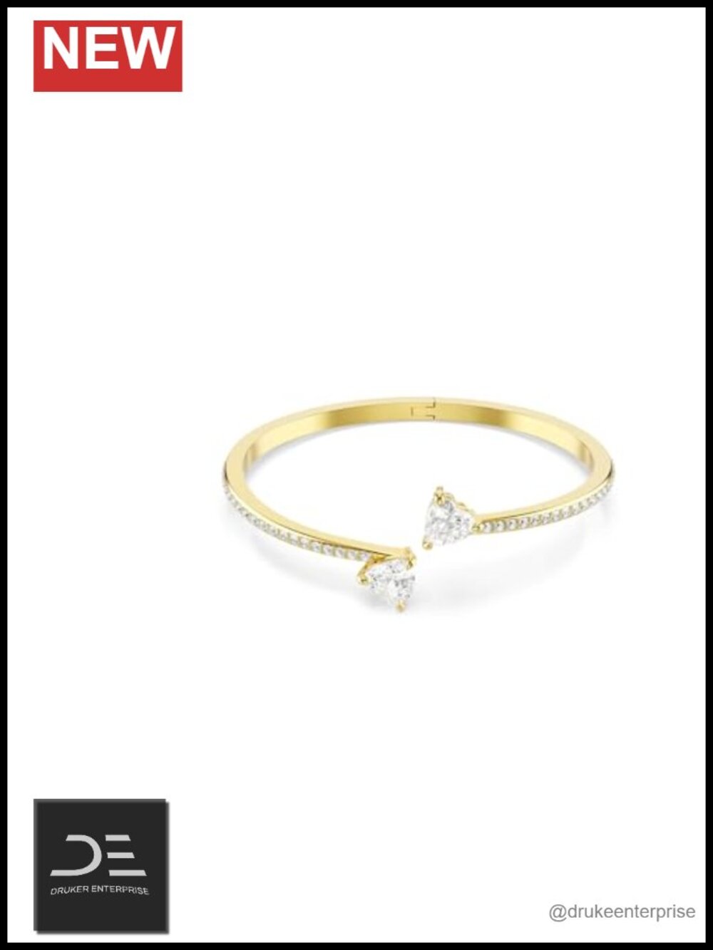 Swarovski Crystal Bangle Bracelet Gold Tone Hearts